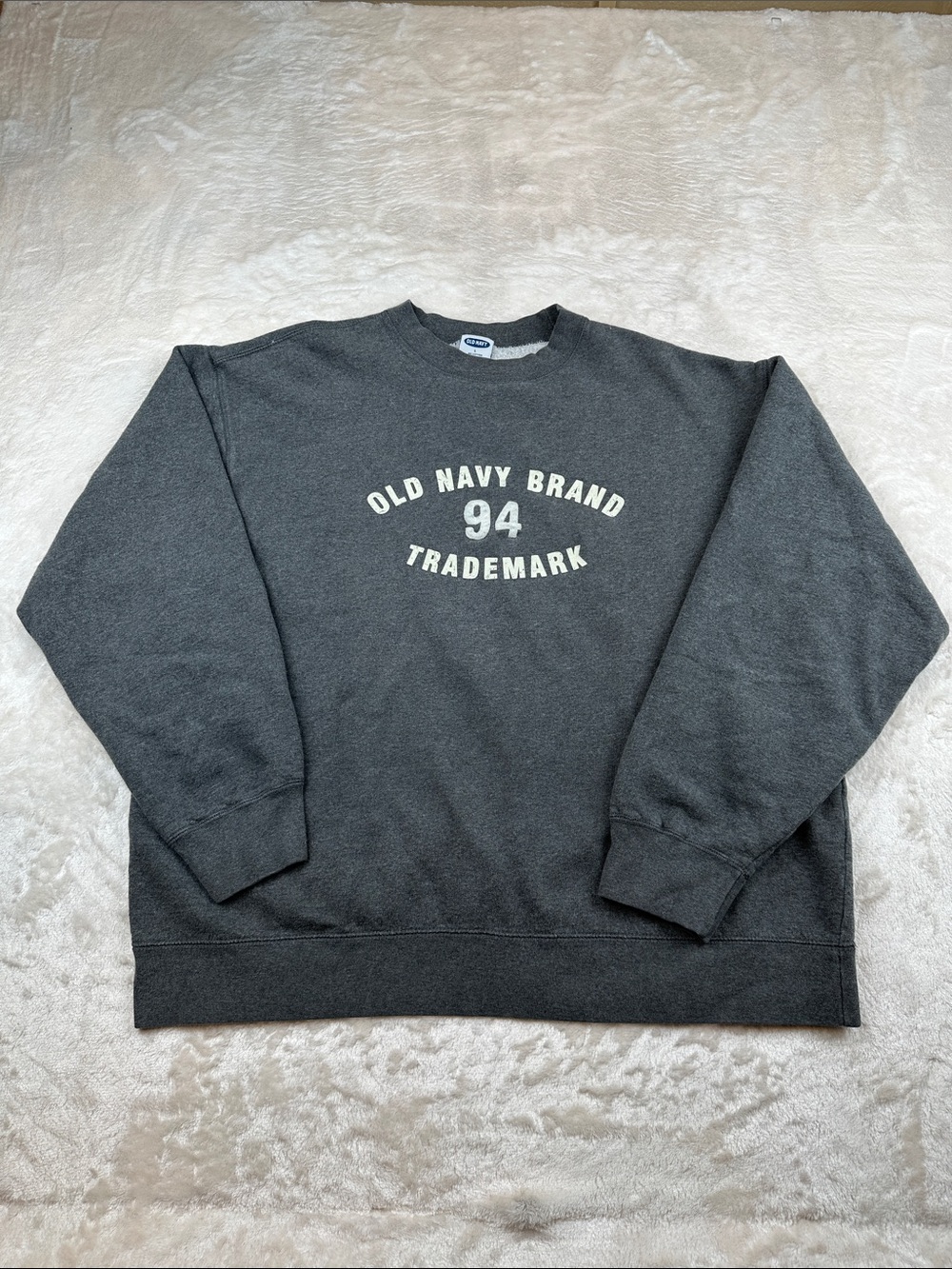 Old Navy 94 Trademark Crewneck Sweatshirt Mens Large Gray Fleece Pullover Y2K